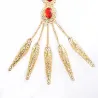 PulseraAnillo de cinco dedos - con cadenas - pulsera de oro - flores huecas / cristales rojos