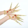 PulseraAnillo de cinco dedos - con cadenas - pulsera de oro - flores huecas / cristales rojos