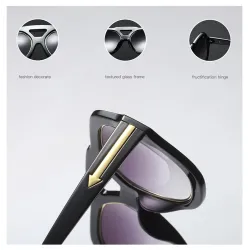 Fashionable sunglasses - oversized frame - decorative metal arrow - unisexSunglasses