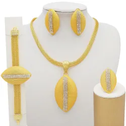 Conjuntos de joyasLujoso conjunto de joyas doradas - collar - pendientes / pulsera / anillo - estilo africano
