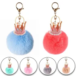llaveroColgante bola de peluche con corona de purpurina / perlas - llavero