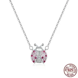 CollarColgante en forma de mariquita - con circonita rosa - collar de plata de ley