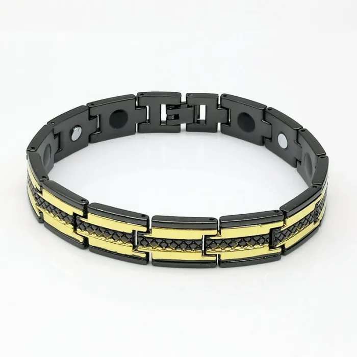 PulseraPulsera magnética Trendy negra / dorada - acero inoxidable - unisex - 2 piezas