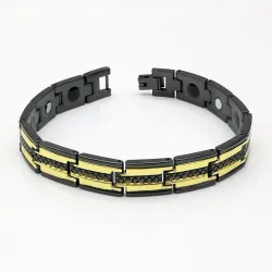 Trendy black / gold magnetic bracelet - stainless steel - unisex - 2 piecesBracelets