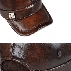 Flat baseball cap - with ear flaps - genuine leatherHats & Caps