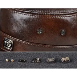 Flat baseball cap - with ear flaps - genuine leatherHats & Caps