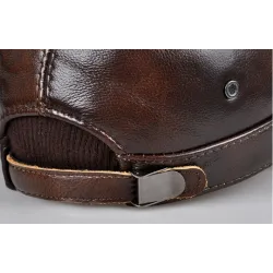 Flat baseball cap - with ear flaps - genuine leatherHats & Caps