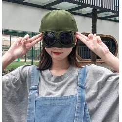 Cotton baseball cap - with glasses - adjustable - unisex - pilot styleHats & Caps
