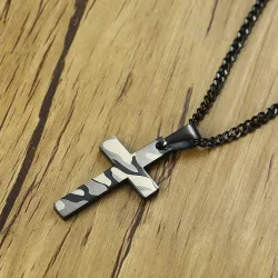 CollarColgante con cruz de camuflaje - collar de acero inoxidable