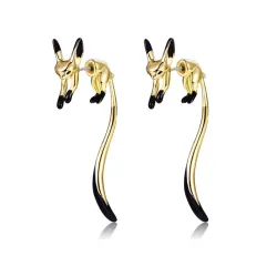 Elegant drop earrings - little fox - black enamel - silver - gold - rose golEarrings