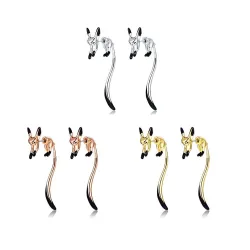 Elegant drop earrings - little fox - black enamel - silver - gold - rose golEarrings