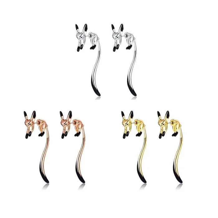 Elegant drop earrings - little fox - black enamel - silver - gold - rose golEarrings