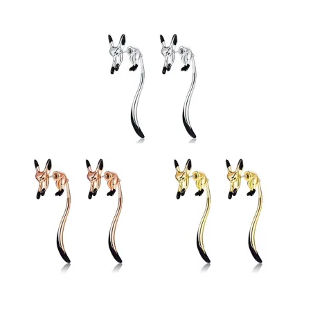 AretesPendientes colgantes elegantes - zorrito - esmalte negro - plata - oro - oro rosa