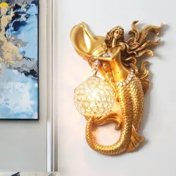 ApliquesLámpara de pared de cristal de lujo - sirena dorada con bola