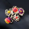 Elegant golden brooch - with colorful sunflowersBrooches