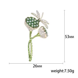 BrochesFlor de loto con libélula de cristal - broche elegante