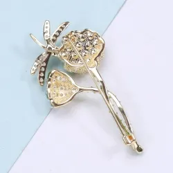 BrochesFlor de loto con libélula de cristal - broche elegante
