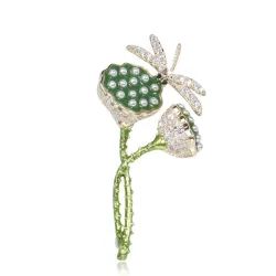 BrochesFlor de loto con libélula de cristal - broche elegante