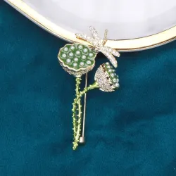 BrochesFlor de loto con libélula de cristal - broche elegante