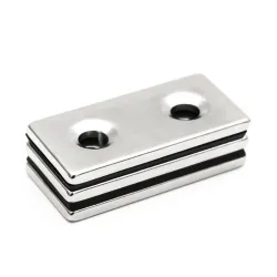 N35 - neodymium magnet - strong block - 40 * 20 * 3mm - with double 5mm hole - 2 piecesN35