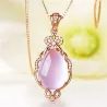 CollarElegante collar de oro rosa - colgante en forma de gota de agua - cristales - ópalo rosa
