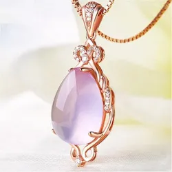 CollarElegante collar de oro rosa - colgante en forma de gota de agua - cristales - ópalo rosa