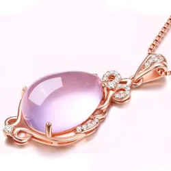 CollarElegante collar de oro rosa - colgante en forma de gota de agua - cristales - ópalo rosa