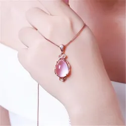 CollarElegante collar de oro rosa - colgante en forma de gota de agua - cristales - ópalo rosa