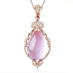 CollarElegante collar de oro rosa - colgante en forma de gota de agua - cristales - ópalo rosa