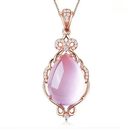CollarElegante collar de oro rosa - colgante en forma de gota de agua - cristales - ópalo rosa
