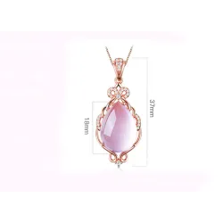 CollarElegante collar de oro rosa - colgante en forma de gota de agua - cristales - ópalo rosa