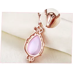 CollarElegante collar de oro rosa - colgante en forma de gota de agua - cristales - ópalo rosa