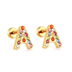 AretesElegantes aretes pequeños - con pedrería de colores - letras del alfabeto