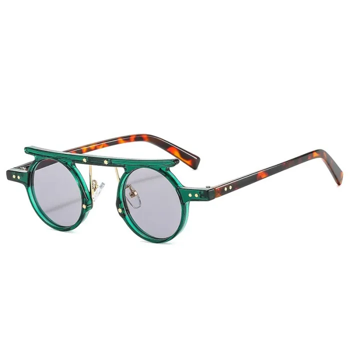 Fashionable small round sunglasses - gradient lens - double color - rivets - UV400Sunglasses