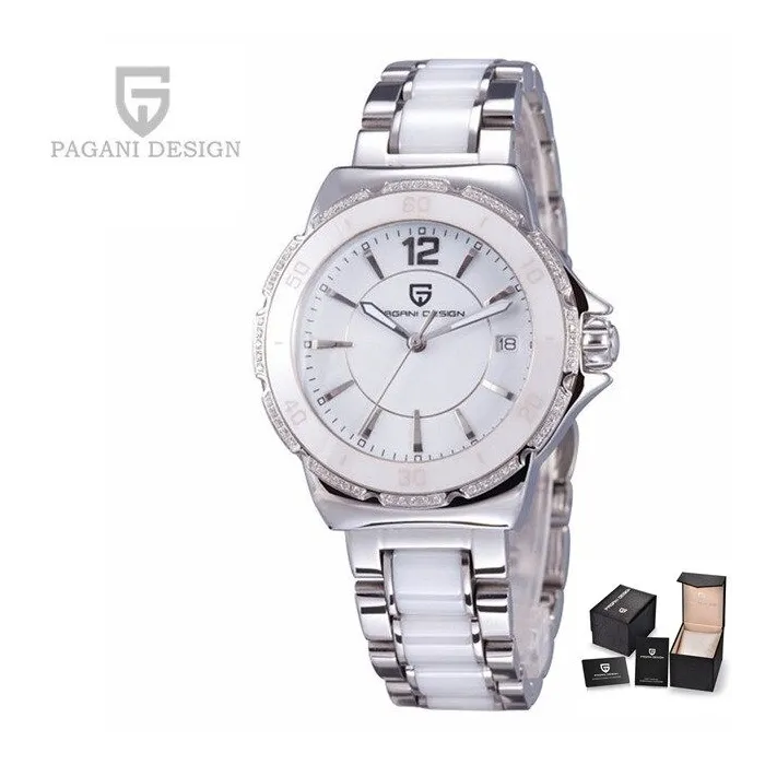 RelojesDISEÑO PAGANI - reloj de lujo para mujer - diamantes - brazalete de cerámica - resistente al agua