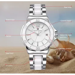 RelojesDISEÑO PAGANI - reloj de lujo para mujer - diamantes - brazalete de cerámica - resistente al agua