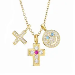 CollarCollar con tres colgantes - carita sonriente - cruz - estrella - plata de ley 925