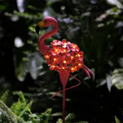 Iluminación solarLuz solar de jardín - lámpara de metal - resistente al agua - flamenco rosa