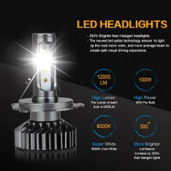 H1Luces LED Zdatt - H1 H4 H7 H8 H9 H11 HB3 9005 9006 - bombillas de coche - 12000LM 100W 6000K 12V
