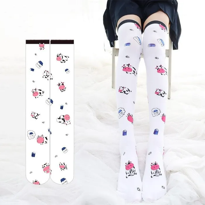 Japanese Halloween socks - knee socks - cows printClothing