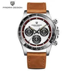 RelojesPagani Design - reloj de cuarzo automático - cristal de zafiro - cronógrafo - cuero - acero inoxidable