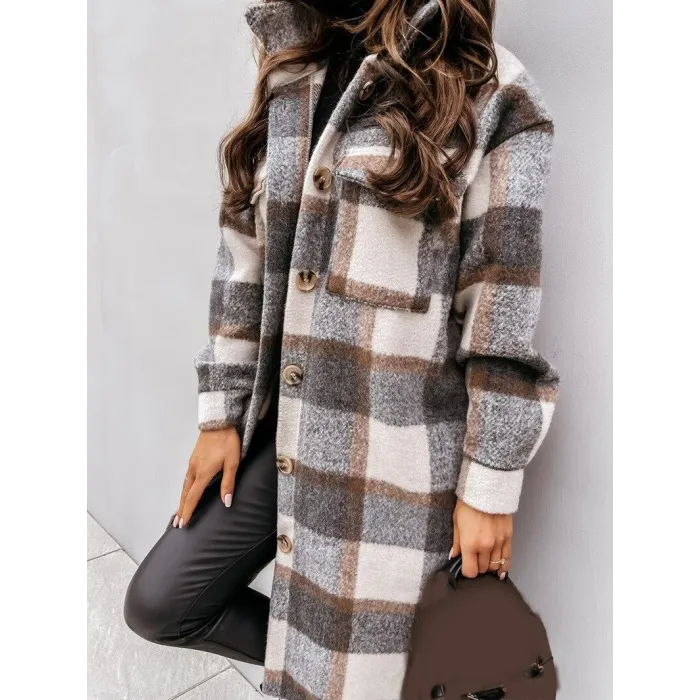 ChaquetasAbrigo a cuadros de moda - con botones / cuello vuelto