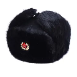 Sombreros / gorrasSombrero bomber para hombre - ushanka ruso negro - con orejeras - piel / cuero