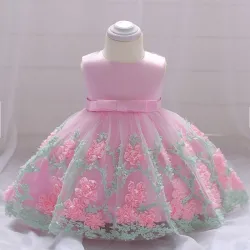 RopaVestido de niña elegante - gasa de flores - cremallera - lazo