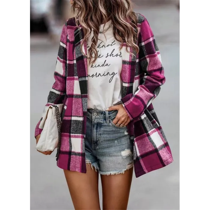 Trendy plaid jacket - short coatJackets