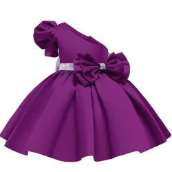 RopaVestido de niña elegante - un hombro descubierto - cremallera - doble lazo