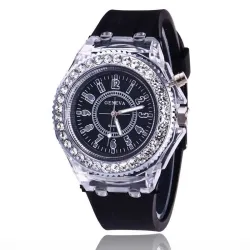 RelojesGENEVA - Reloj de cuarzo - cristales - correa de silicona - con luz LED