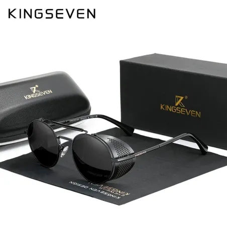 KINGSEVEN - retro round sunglasses - steampunk style - hollow out flip frameSunglasses