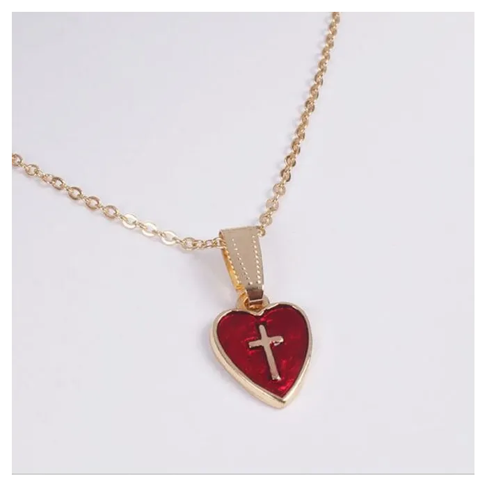 CollarColgante en forma de corazón rojo con cruz - con collar