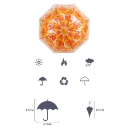 Transparent colorful umbrella - long handle - maple leavesOutdoor & Camping